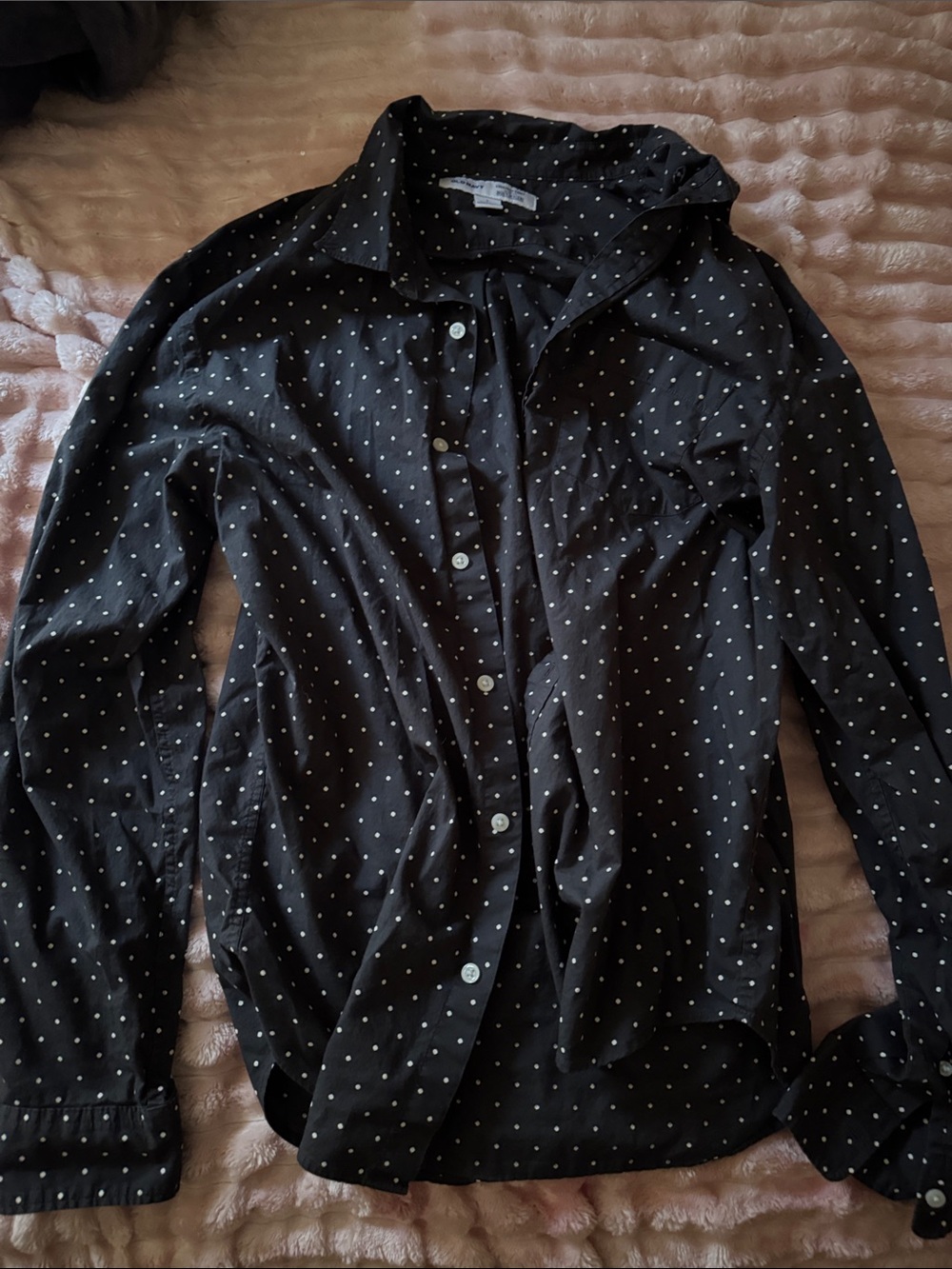 Old Navy Black Button-Up Shirt with White Polka Dots